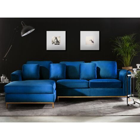 Right Hand Velvet Corner Sofa Navy Blue OSLO