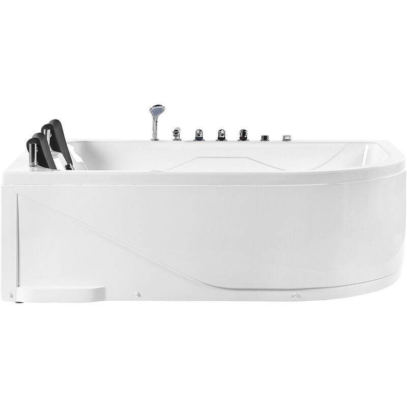 Right Corner Whirlpool Bath led Lights Headrests White Acrylic Calama - White