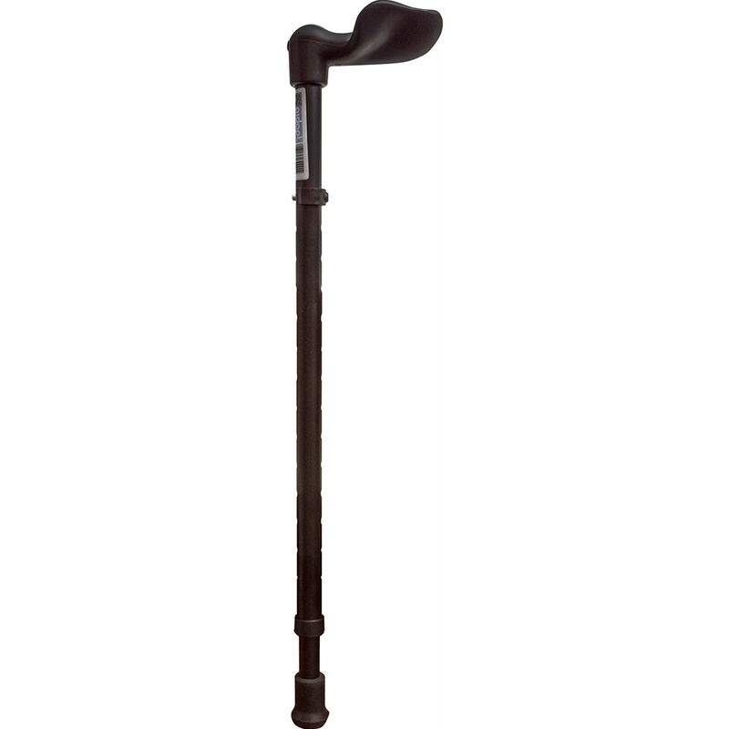 Right Handed Ergonomic Handled Walking Stick - Telescopic Height - Matt Black