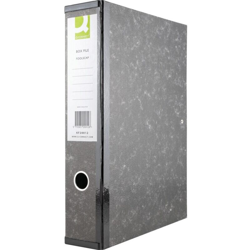 Rigid Foolscap Mabled/Cloud Box File Black (Sgl) - Black - Q-connect