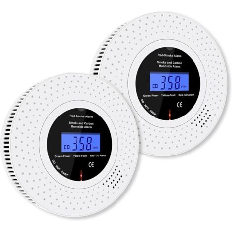Rilevatore combinato di fumo e monossido di carbonio con display LCD, allarme fumo, batteria AA sostituibile inclusa, allarme fumo e CO con pulsante di test/silenzio, confezione da 2