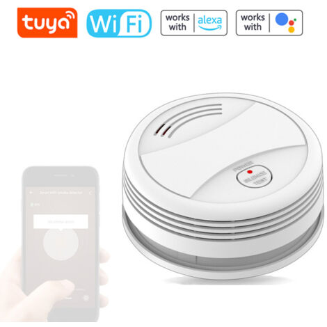 Rilevatore di fumo Tuya autonomo con Wi-Fi, sensore fotoelettrico, allarme acustico e visivo, protezione antincendio e app mobile per avvisi, rilevatore di fumo