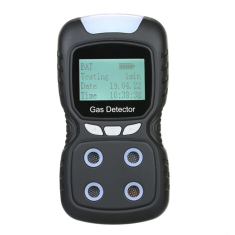 Rilevatore di gas 4 in 1, monitor digitale portatile di CO/H2S, schermo LCD, allarme acustico, luminoso e a vibrazione.