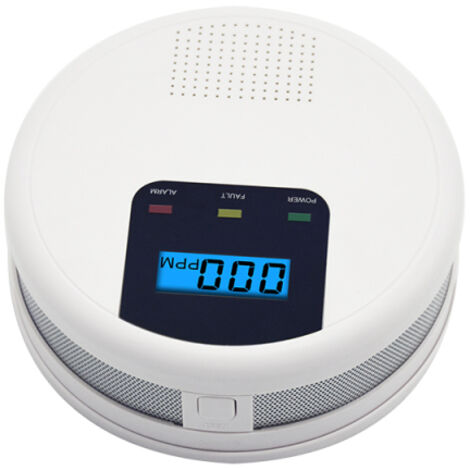 Rilevatore di monossido di carbonio con schermo LCD, allarmi acustici e visivi, alimentazione a batteria, indicatore LED