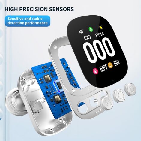 Rilevatore di monossido di carbonio, rilevatore di CO plug-in 3 in 1 con display di temperatura e umidità, mini allarme da viaggio per la casa, con batteria integrata