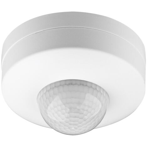 Rilevatore di movimento a infrarossi, per il montaggio a soffitto, rilevamento a 360°, portata 12 m, per interni (IP20), adatto ai LED, 3 volte a infrarossi.
