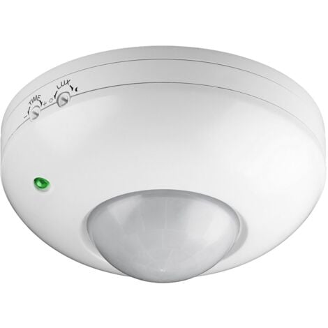 Rilevatore di movimento a infrarossi, per montaggio a soffitto, rilevamento a 360°, portata 6 m, per interni (IP20), adatto ai LED.
