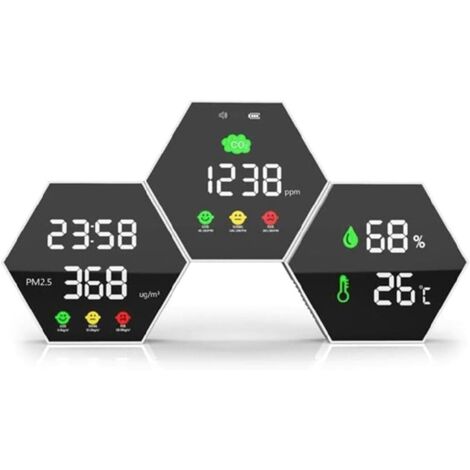 Rilevatore di qualità dell'aria PM2.5, monitor di temperatura e umidità al carbonio con allarme e timer, monitor di temperatura e umidità sospeso