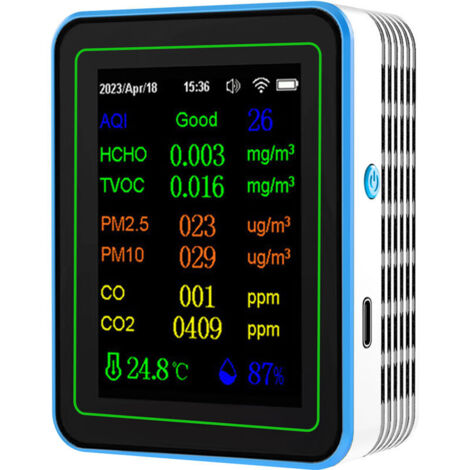 Rilevatore di qualità dell'aria WiFi 12 in 1, anidride carbonica con visualizzazione di ora/data, AQI PM2.5 PM10 HCHO TVOC CO CO2 Tester di temperatura e umidità per ufficio e scuola