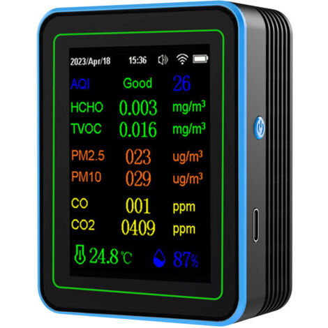 Rilevatore di qualità dell'aria WiFi 12 in 1, anidride carbonica con visualizzazione di ora/data, AQI PM2.5 PM10 TVOC CO CO2, tester di temperatura e umidità per ufficio e scuola