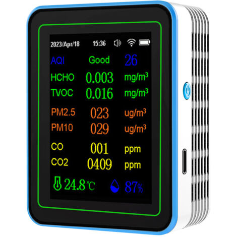 Rilevatore di qualità dell'aria WiFi 12 in 1: CO2, PM2.5, PM10, HCHO, TVOC, CO, termometro, igrometro, AQI, ora/data
