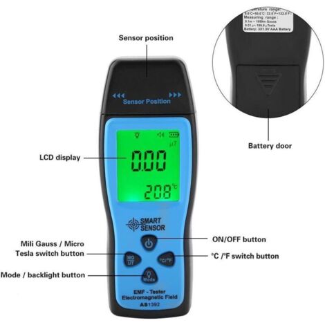 Rilevatore di radiazioni del campo elettromagnetico (EMF), tester EMF digitale, radiometro elettromagnetico con retroilluminazione LCD.