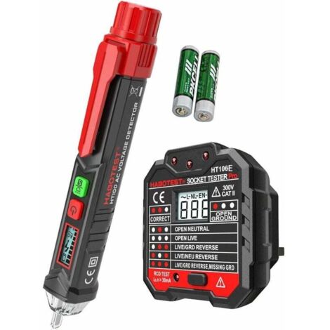 Rilevatore di tensione CA senza contatto e rotazione con presa elettrica RCD avanzata e display LCD retroilluminato (1 penna e 1 tester per presa LCD)