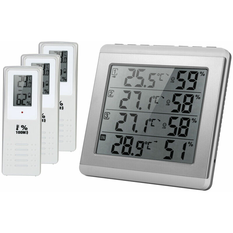 Image of Fortuneville - Rilevatore di umidità Igrometro di temperatura a quattro canali ℃/℉ lcd Termometro digitale wireless per interni/esterni con livello