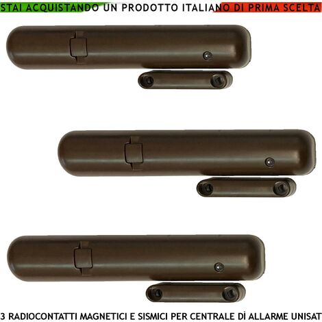 Rilevatori Magnetici e Sismici 3 Pezzi Via Radio Frequenza 868 MHz Codifica UNISAT2 Due Ingressi per Sensori Remoti Contaimpulsi Regolabili Anche Tramite App Led Segnalazione di Allarme Cover Marrone