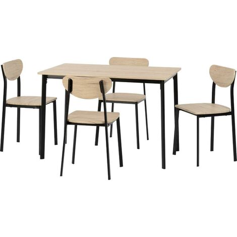 Riley Large Dining Set Table and 4 Chairs Black and Light Oak Effect Veneer