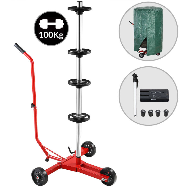 Rim Tree 3 Wheels Without Brake Tire Stand Tyre With Cover Red 225 mm Alu Aluminium Mobile Space-Saving Storage Transport Protective Cover Waterproof