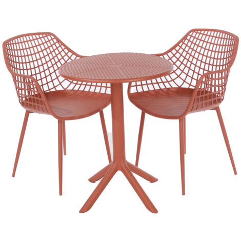 Rimini Lattice Bistro Table and 2 Armchair Set - Plastic/Metal - L60 x W60 x H84 cm - Terracotta - Partially Assembled