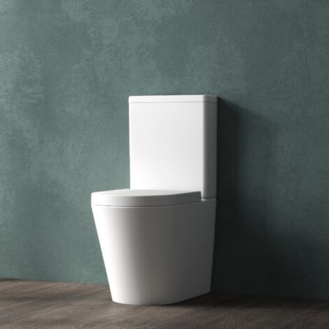 Rimless Close Cloupled Toilet Bathroom Round Soft Close Seat Dual Flush Cistern WC