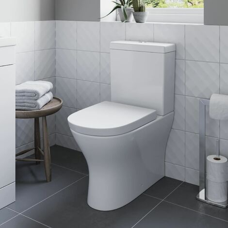 Rimless Close Coupled Back to Wall Toilet Soft Close Seat Modern Bathroom