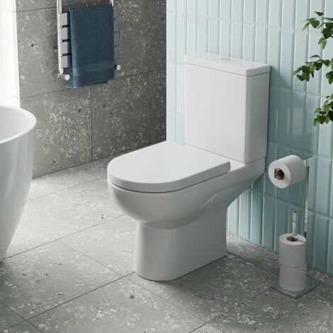 Rimless Close Coupled Toilet Soft Close Seat Bathroom Modern White Gloss