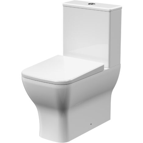 Rimless Flush to Wall Toilet Pan, Cistern & Soft Close Seat - 795 x 385 x 613mm