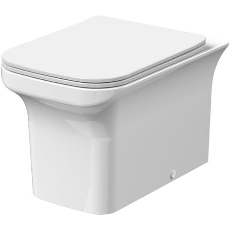Rimless Square Back to Wall Toilet Pan & Soft Close Sandwich Seat - 470mm x 370mm x 550mm