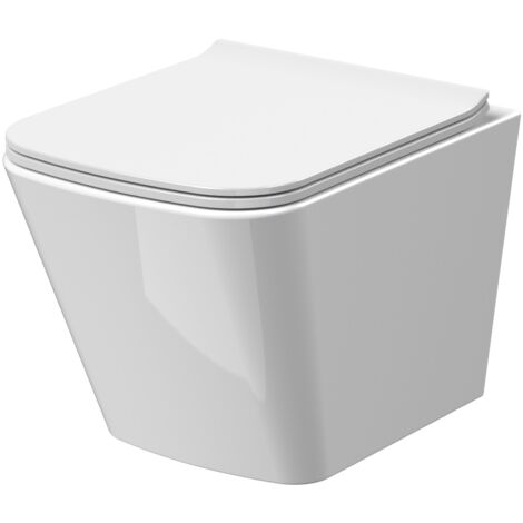 Rimless Wall Hung Square Toilet Pan & Soft Close Seat - 325mm x 350mm x 480mm