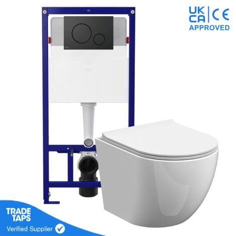 GRAVAHAUS Rimless Wall Hung Toilet Pan Frame 1.12m Concealed Cistern WC Dual Flush Plate
