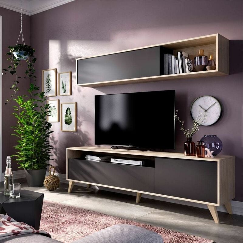 Mobimarket - Mobilier de salon compact Bonn graphite naturel Naturel - Graphite 180 x 180 x 41 cm - Naturel - Graphite