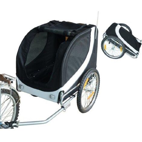 RIMORCHIO PER ANIMALI DOMESTICI PIEGHEVOLE DA BICICLETTA. BIANCO E NERO. 130X90X110CM