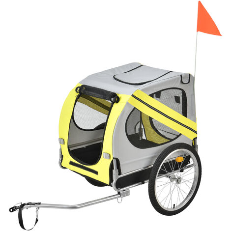 Rimorchio per Bicicletta per Trasporto Cani 138 x 71 x 90 cm Carrello per Trasporto Animali Domestici Carico Max.26 kg - Giallo-Griggio-Nero