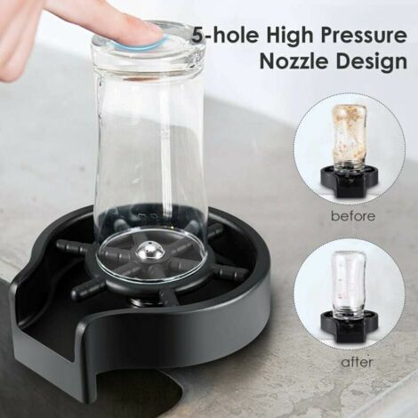 Rince-verres en métal pour tasses de 2.1-11.2cm automatique Rince Verre Evier nettoyage rapide laveuse de tasses acier inoxydable accessoires de Robinets pour évier de cuisine café Htel Bar-noir