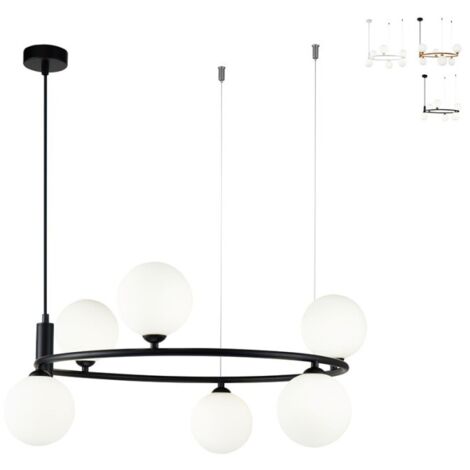 Ring Lampada a Sospensione da Soffitto Nera, 6 Luci, G9