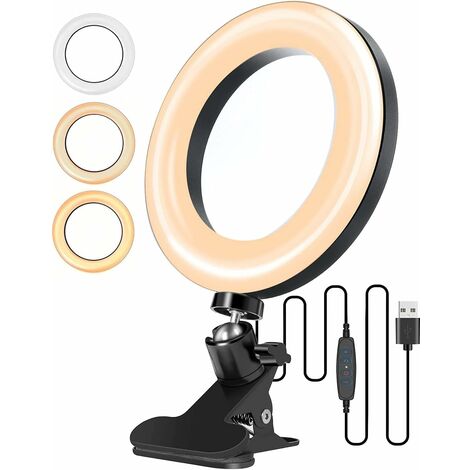 Ring Light pour Ordinateur Portable, 6,3" Lampe de Conférence LED avec Clip, Anneau Lumineux 3 Modes d'éclairage Lumière Vidéoconférence pour Tiktok Vidéo Youtube Volg Maquillage Selfies…