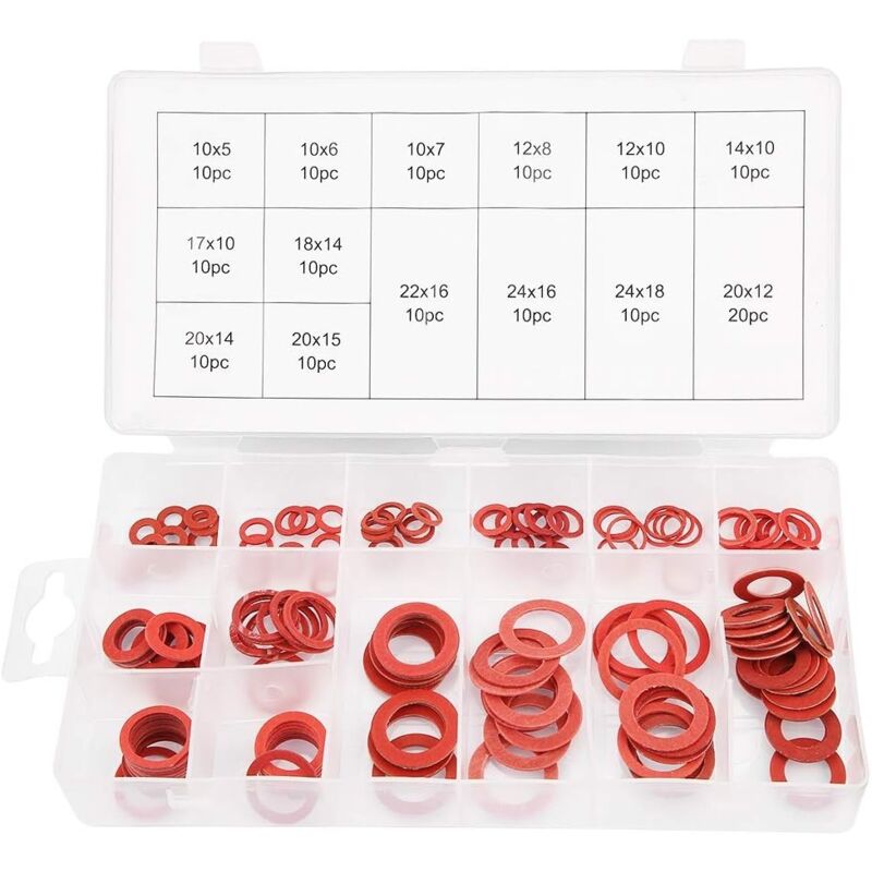 Linghhang - Ring - Red Steel Paper Fiber Flat Washer Kit Assorted Insulation Gasket with Box 150pcs 14 Sizes