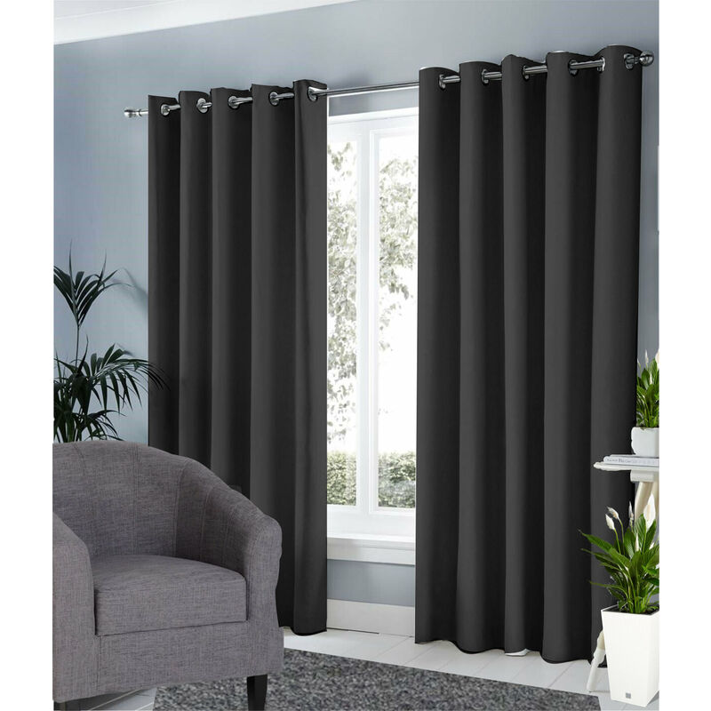 Ring Top Ready Made Blackout Curtains 46 x 54 inches - Charcoal