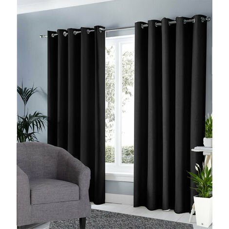 GROUNDLEVEL Ring Top Ready Made Blackout Curtains 90 x 90 inches - Black