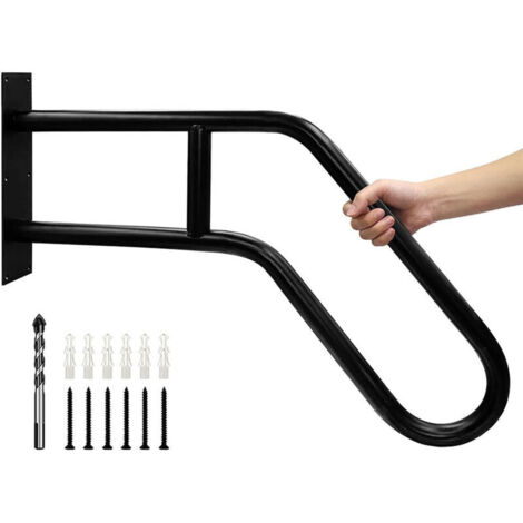 Ringhiera per scale esterna antiscivolo KZQ per impieghi gravosi - Barra di sostegno a parete - Maniglia di sicurezza a forma di U per garage, veranda, giardino (nero)