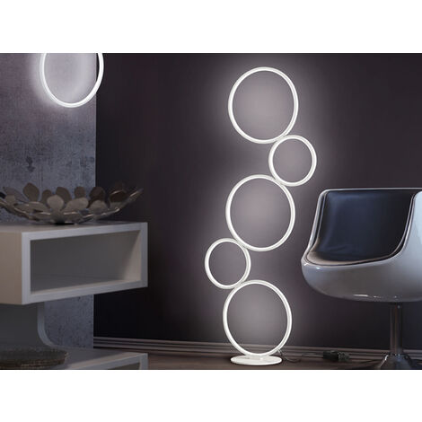 Ringleuchte LED Stehlampe RONDO mit Fußschalter aus Metall in Weiß matt, 115cm