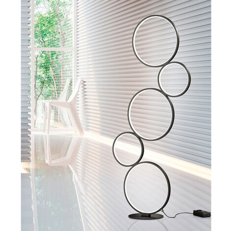 Ringleuchte LED Stehlampe RONDO mit Fußschalter aus Metall schwarz matt, 115cm