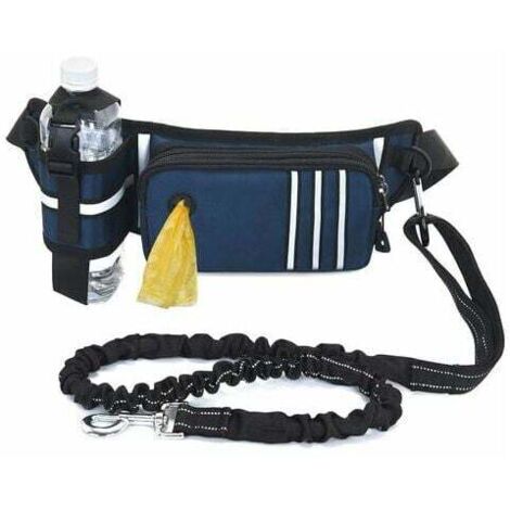 Riñonera manos libres para perros, bolsa reflectante con cordones elásticos retráctiles, bolsa dispensadora de bolsas para excrementos, cinturón ajustable para entrenar, caminar, trotar y correr.