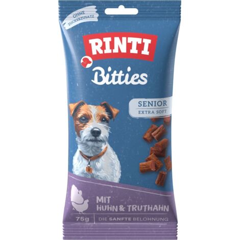 Rinti  Golosinas Bitties para personas mayores  Paquete de 75 g - Pavo y gallina mayores 75 g