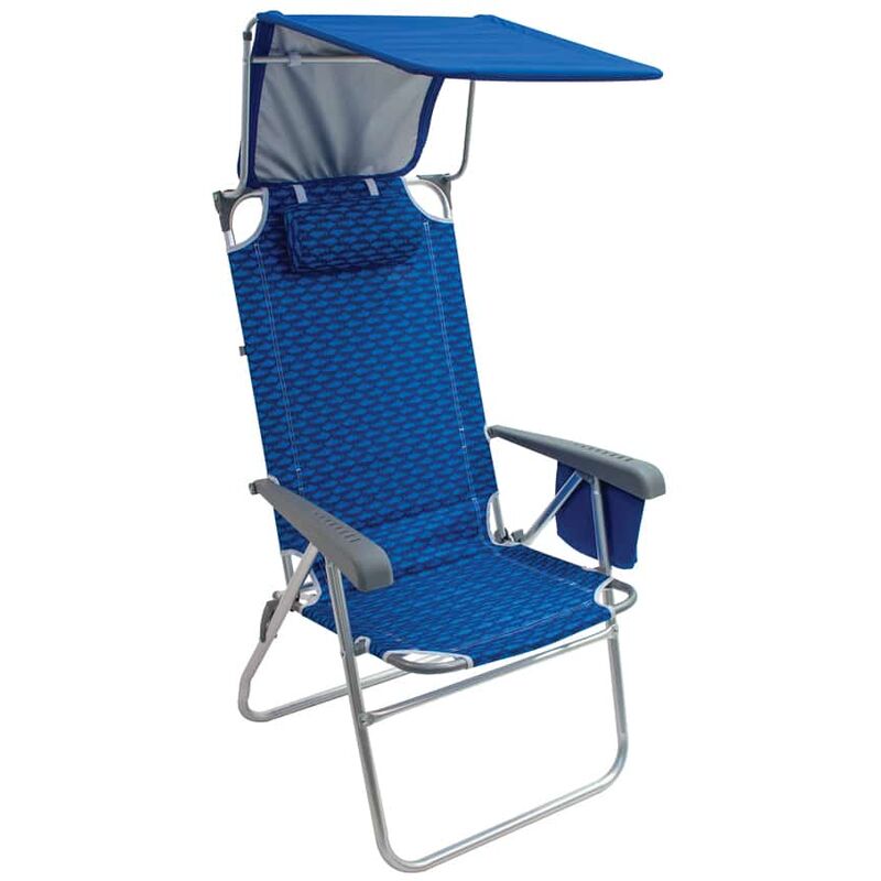 Rio Brands - Chaise de camping Chaise de plage pliante avec toit solaire et porte-gobelet bleu