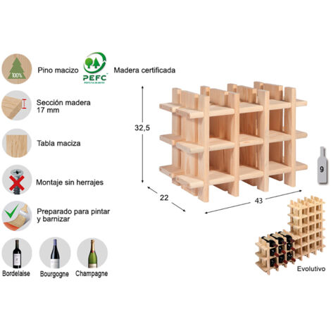 Rioja evolutionäres Flaschenregal für 9 Flaschen Kiefer massiv astigarraga