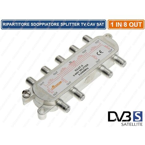 RIPARTITORE SPLITTER MOLTIPLICATORE SEGNALE TV SATELLITARE 15 db 1 IN 8 OUT