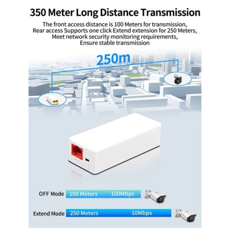 Ripetitore POE a 2 porte 10/100 Mbps 1 a Extender PoE con IEEE802.3Af/At Plug&Play 48 V per Switch NVR IP Camera AP