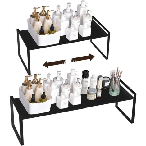 Ripiani da cucina in metallo GABRIELLE retrattili per organizzare i mobili e risparmiare spazio sul piano di lavoro, cibo e utensili (14,2-23,6)"L x 8,3"W x 7,1"H (nero)