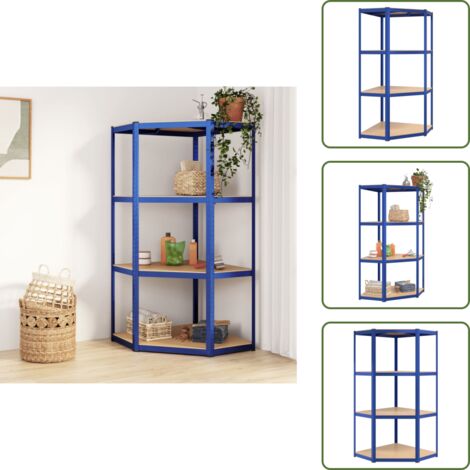 Ripiani regolabili - vidaXL Mensola Angolare 4 Ripiani Blu in Acciaio e Legno Multistrato - Scaffale residenziale