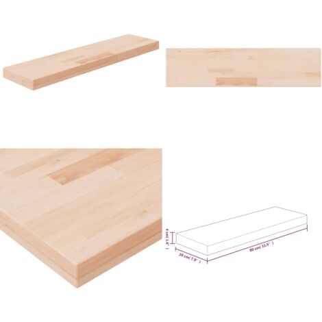 Ripiano 80x20x4 cm Legno Massello di Rovere Non Trattato - Ripiano in legno massello - Ripiano in rovere non trattato